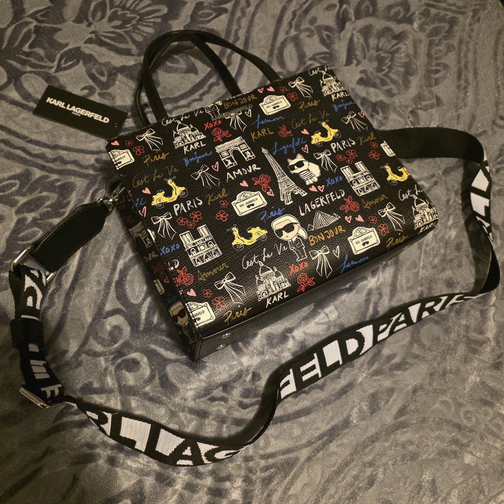 Karl Lagerfeld Black Tote with Colorful Graphics - Picture 6 of 15